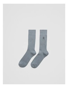Australian Cotton Blend Cr Rib Crew Sock in Pale Blue