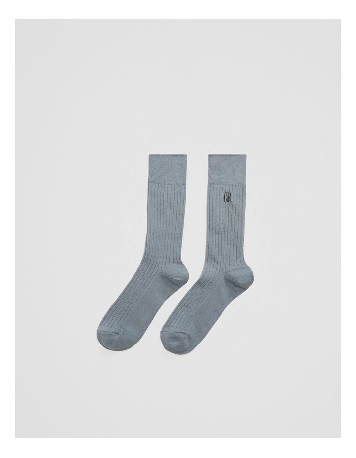 Australian Cotton Blend Cr Rib Crew Sock in Pale Blue image 1