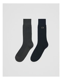 Australian Cotton Blend Cr Waffle Crew Sock Pack Of 2 in Charcoal
