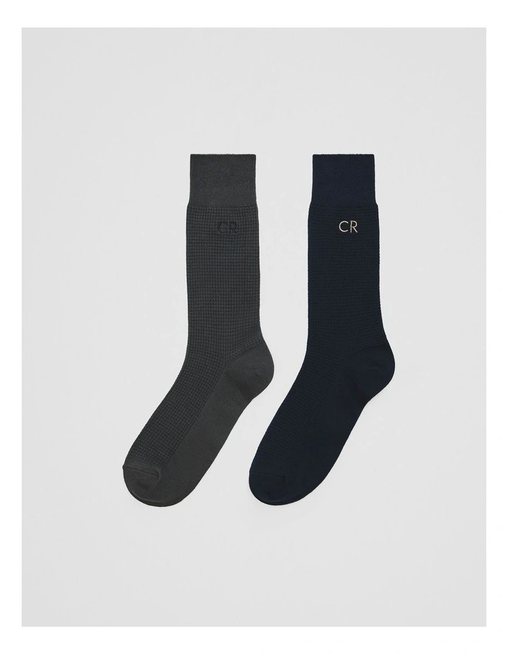 Australian Cotton Blend Cr Waffle Crew Sock Pack Of 2 in Charcoal image 1