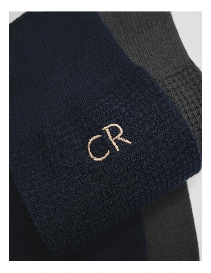 Australian Cotton Blend Cr Waffle Crew Sock Pack Of 2 in Charcoal image 2