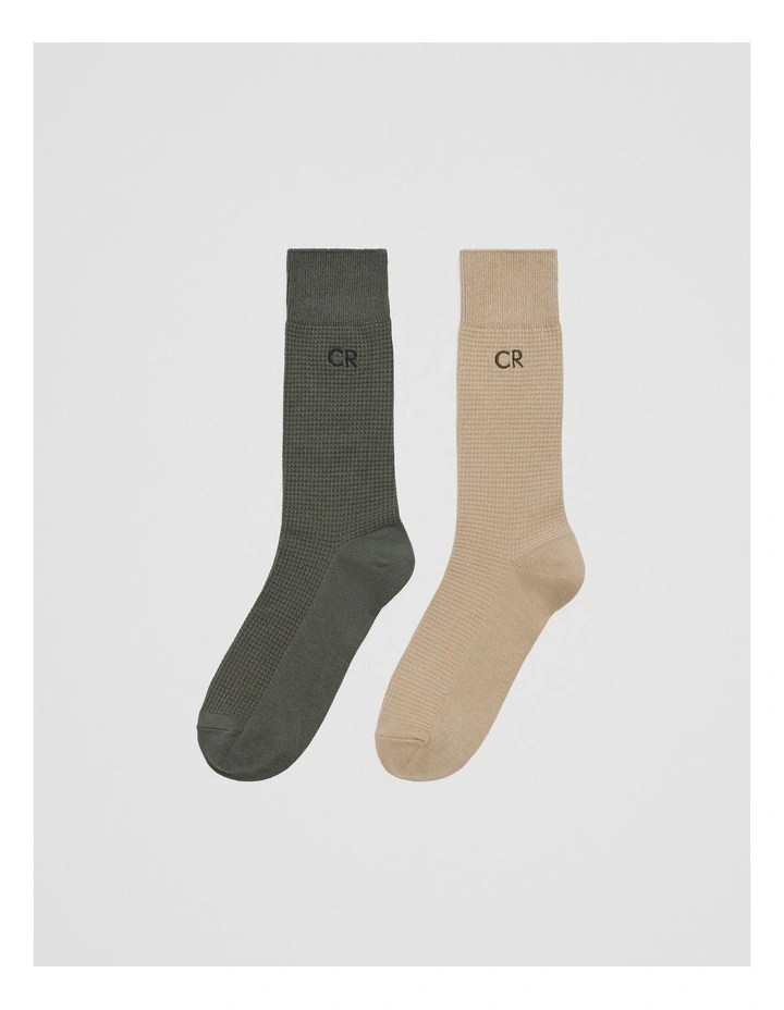 Australian Cotton Blend Cr Waffle Crew Sock Pack Of 2 in Thyme image 1