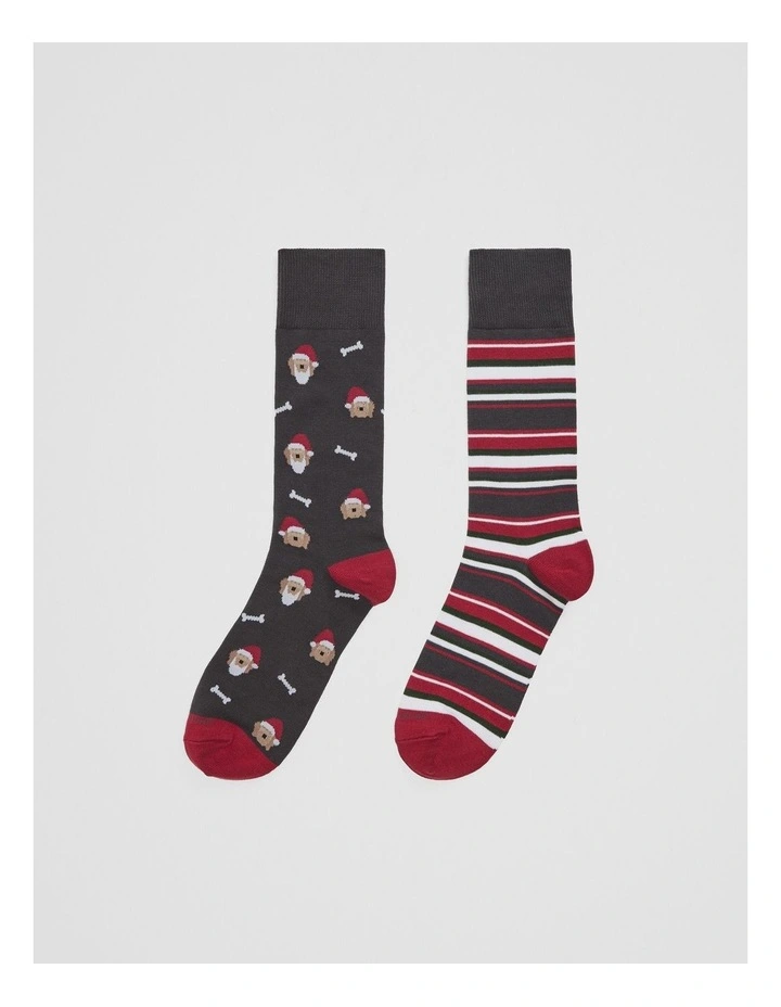 Australian Cotton Blend Christmas Sock Pack Of 2 in Red image 1