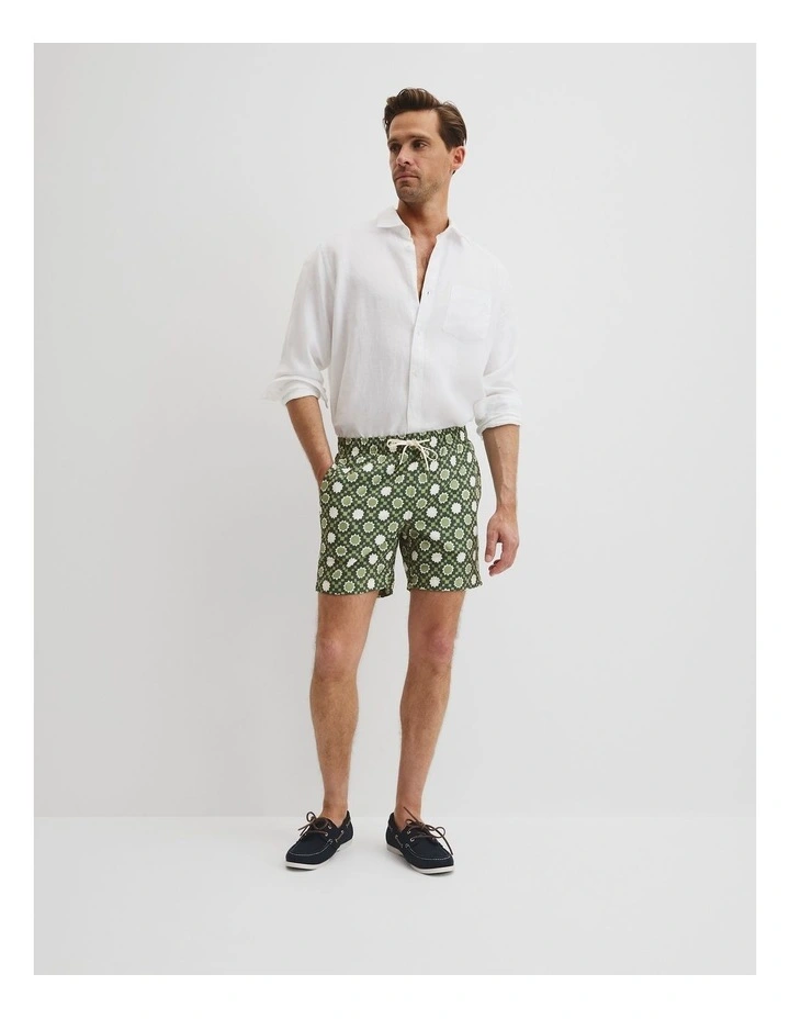 Recycled Polyester Tile Print Swim Short in Thyme image 1
