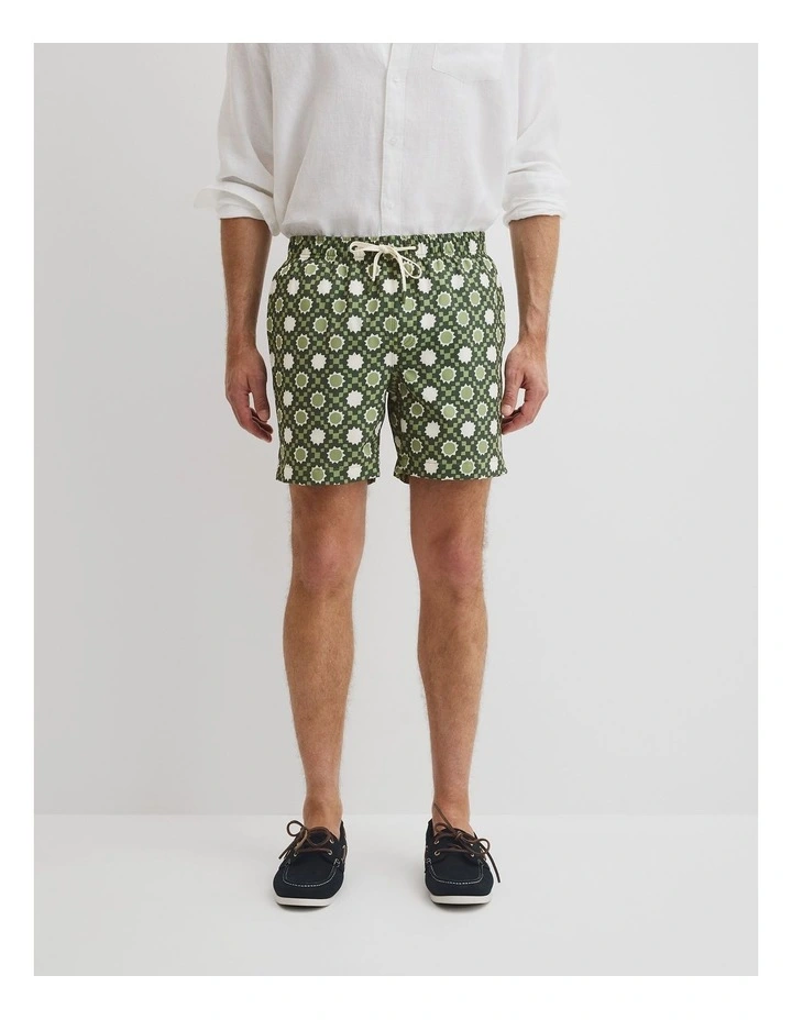 Recycled Polyester Tile Print Swim Short in Thyme image 2