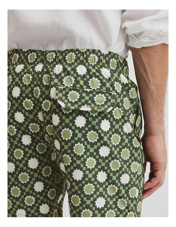 Recycled Polyester Tile Print Swim Short in Thyme image 3