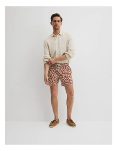 Recycled Polyester Leaf Print Swim Short in Spice