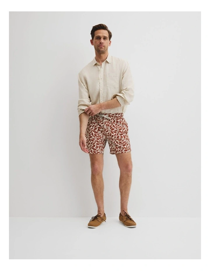 Recycled Polyester Leaf Print Swim Short in Spice image 1