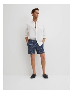 Recycled Polyester Beach Print Swim Short in Navy Multi