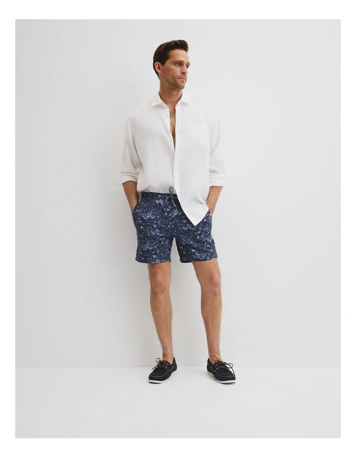 Recycled Polyester Beach Print Swim Short in Navy Multi image 1