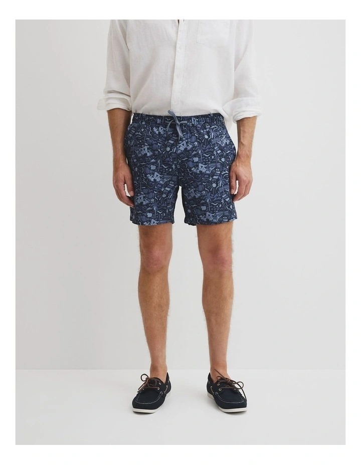 Recycled Polyester Beach Print Swim Short in Navy Multi image 2