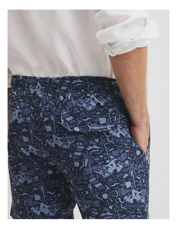 Recycled Polyester Beach Print Swim Short in Navy Multi image 3