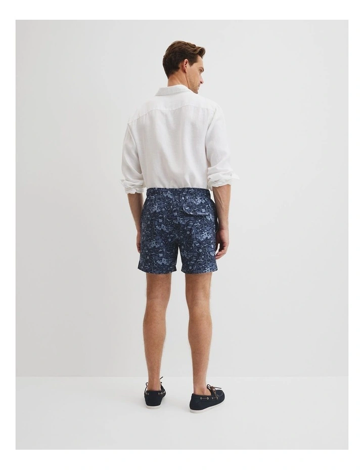 Recycled Polyester Beach Print Swim Short in Navy Multi image 4