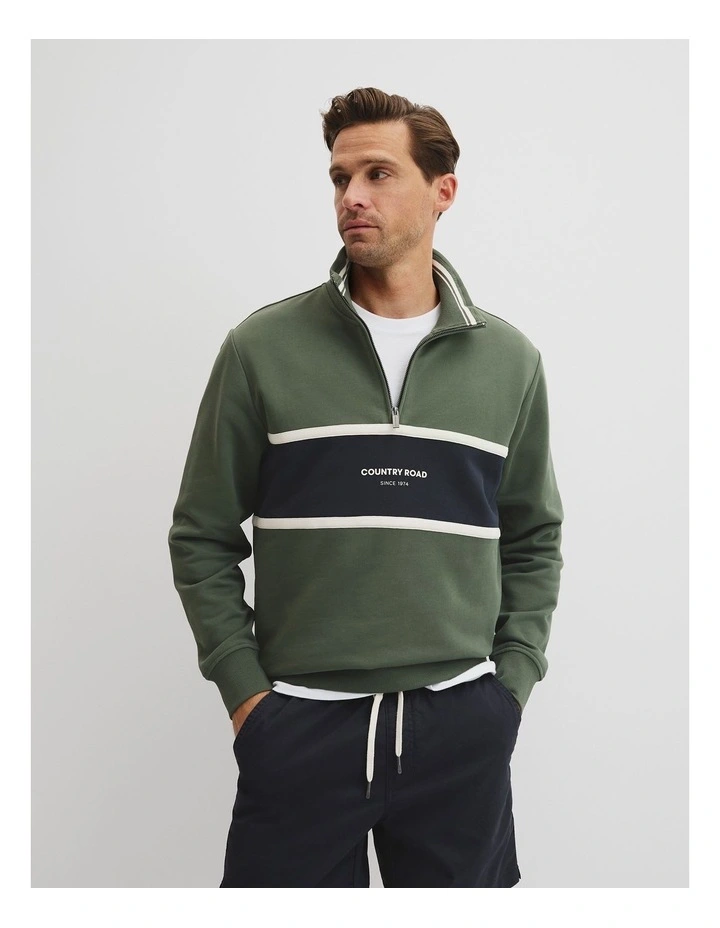 Australian Cotton Modern Logo Half Zip Sweat in Thyme image 1