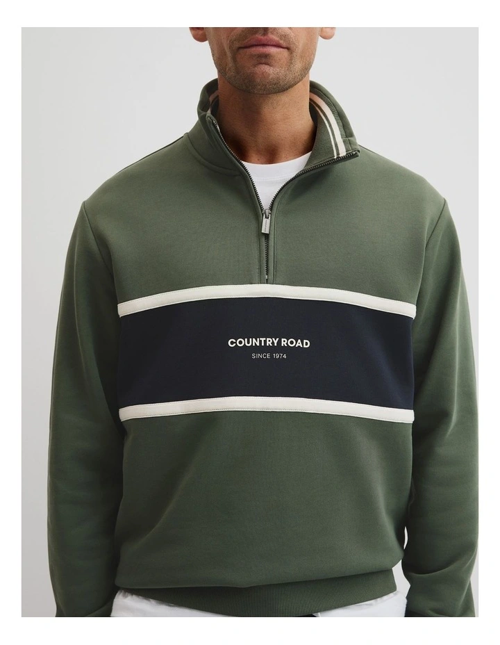 Australian Cotton Modern Logo Half Zip Sweat in Thyme image 2