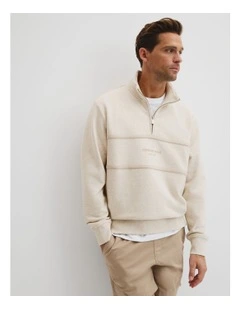 Australian Cotton Modern Logo Half Zip Sweat in Cloud Marle