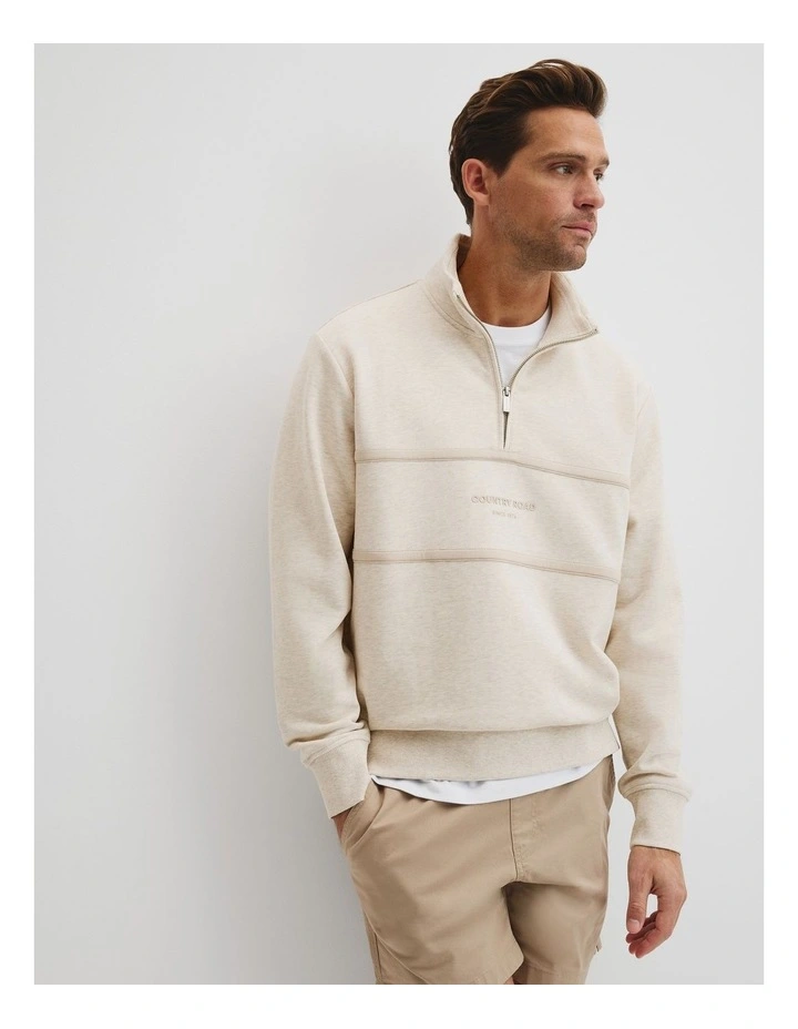 Australian Cotton Modern Logo Half Zip Sweat in Cloud Marle image 1