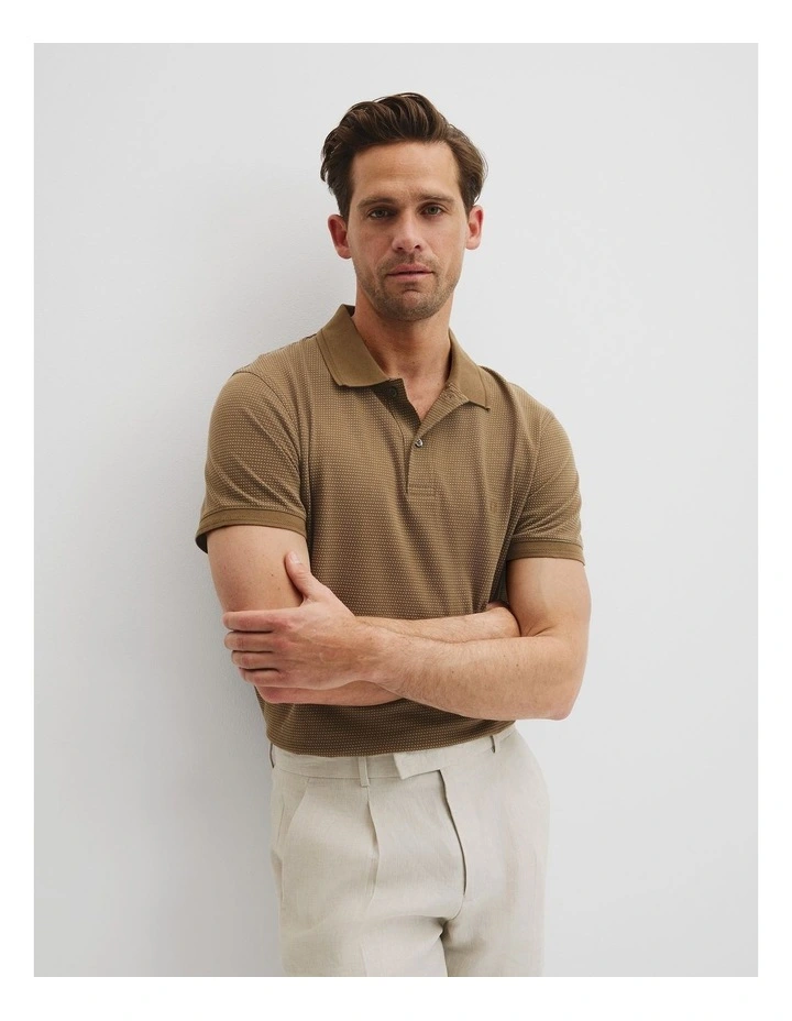 Australian Cotton Jacquard Polo in Hazelnut image 2