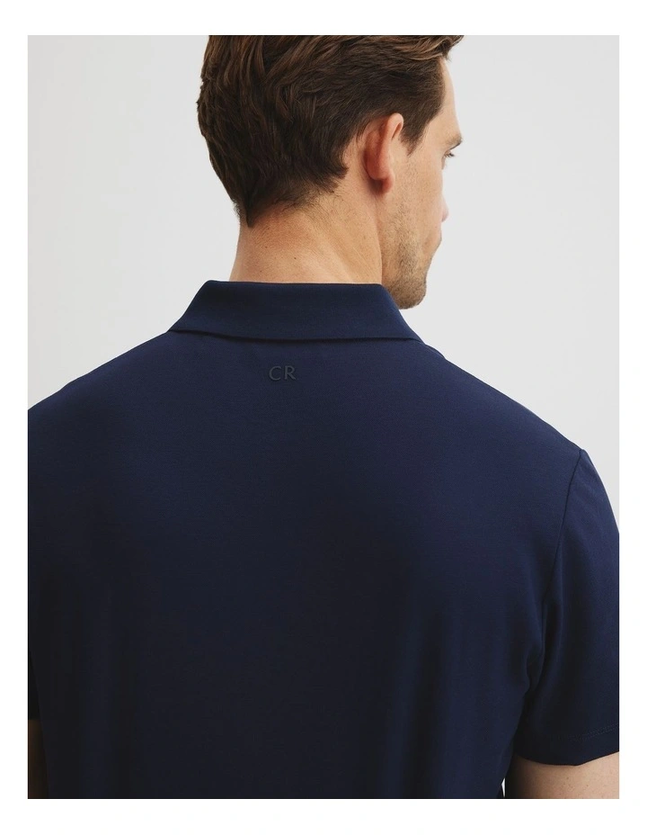 Embroidered Pique Button Polo in Navy image 2