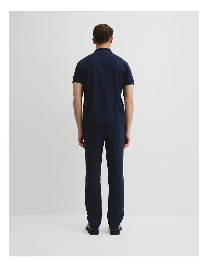 Embroidered Pique Button Polo in Navy image 4