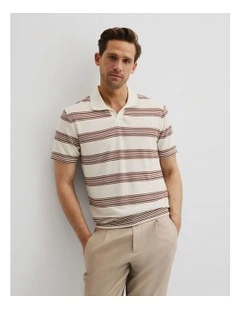 Textured Stripe Detail Polo in Ecru