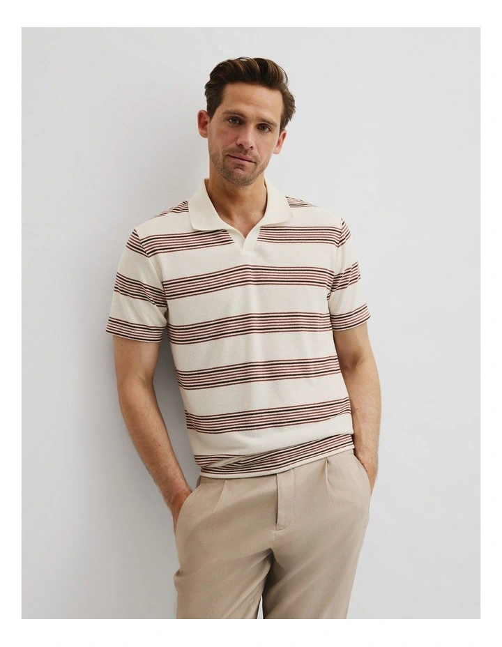 Textured Stripe Detail Polo in Ecru image 1