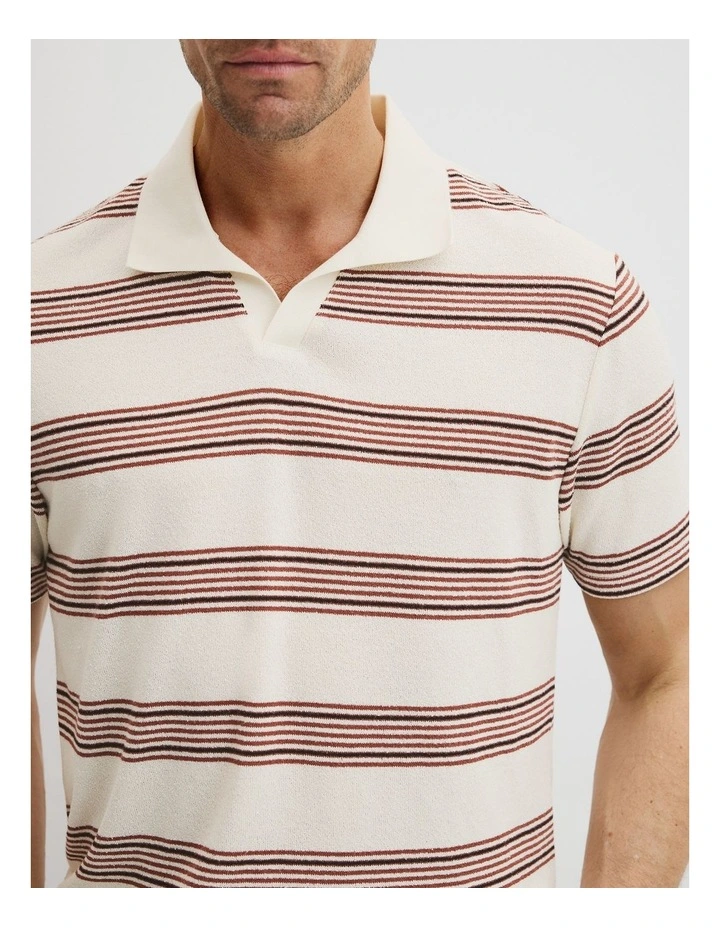Textured Stripe Detail Polo in Ecru image 2