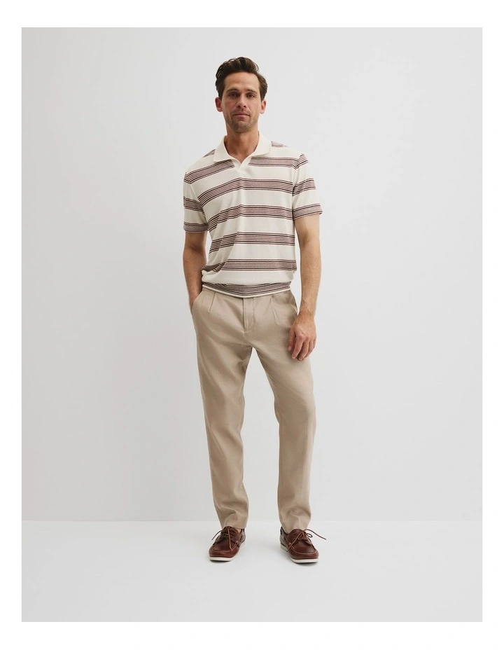 Textured Stripe Detail Polo in Ecru image 3