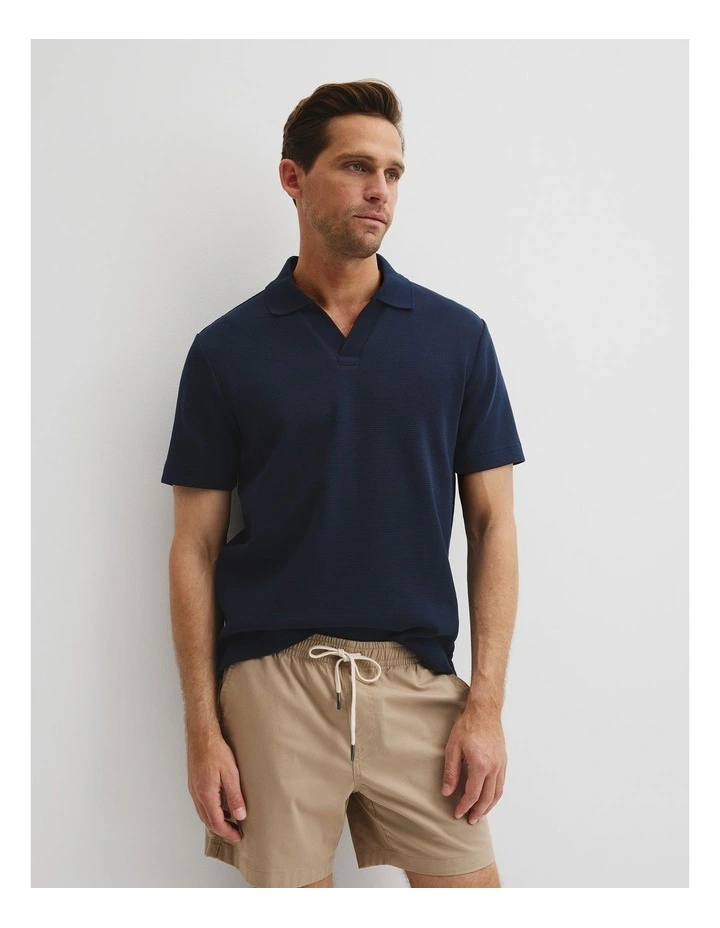Australian Cotton Waffle Polo in Navy image 2