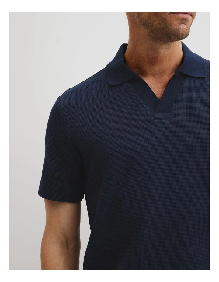 Australian Cotton Waffle Polo in Navy image 3