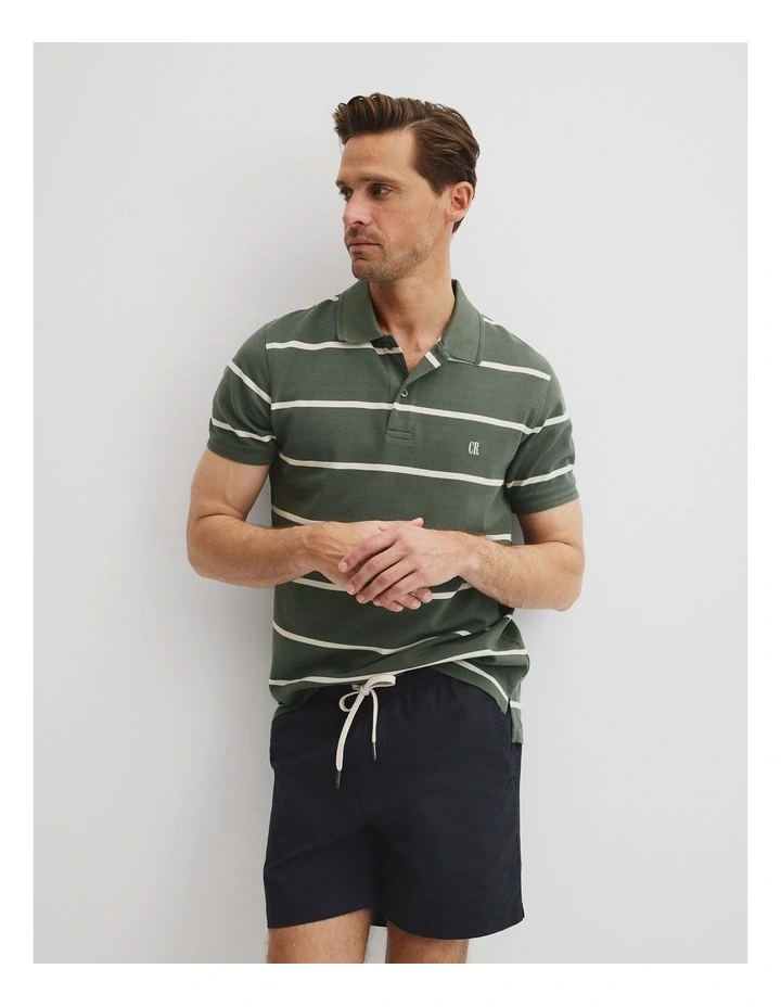 Australian Cotton Pique Stripe Polo in Thyme Stripe image 3