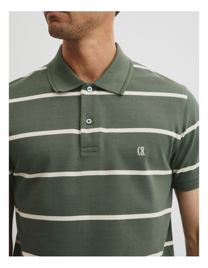 Australian Cotton Pique Stripe Polo in Thyme Stripe image 4