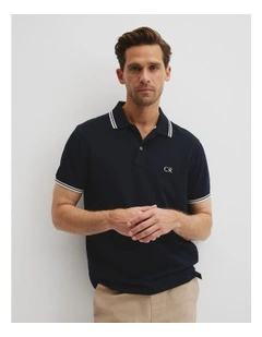 Australian Cotton Cr Logo Pique Polo in Navy
