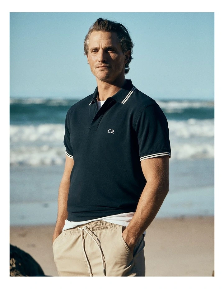 Australian Cotton Cr Logo Pique Polo in Navy image 2