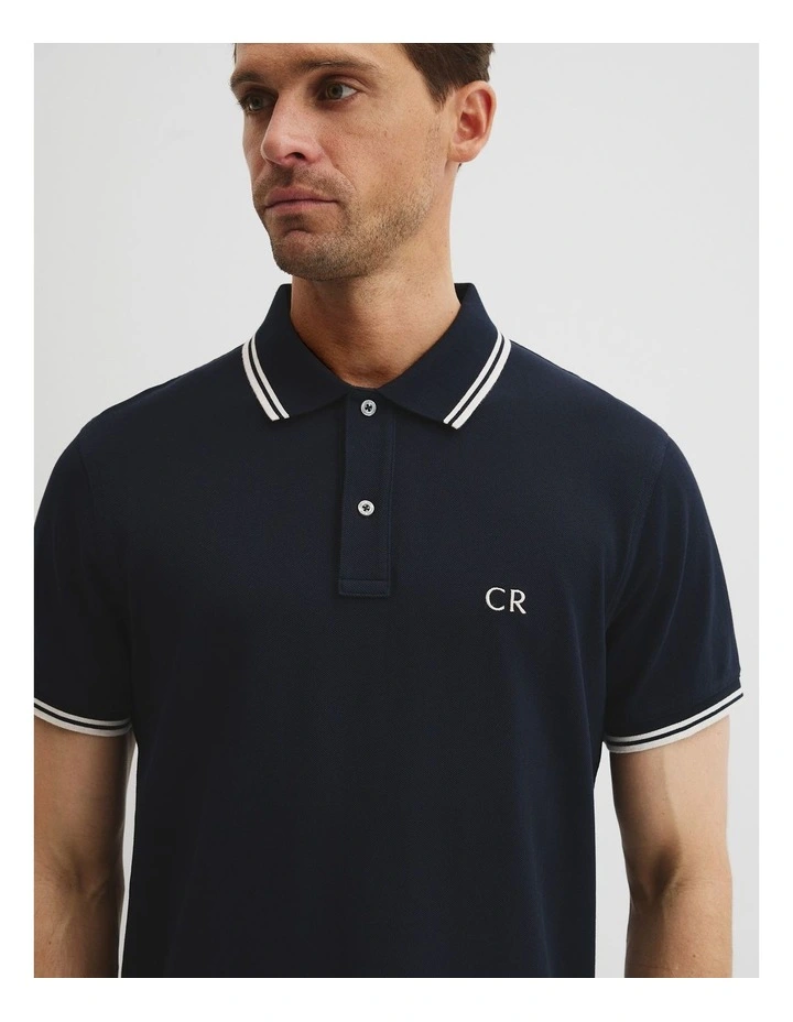 Australian Cotton Cr Logo Pique Polo in Navy image 3