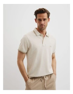 Australian Cotton Cr Logo Pique Polo in Cloud Marle