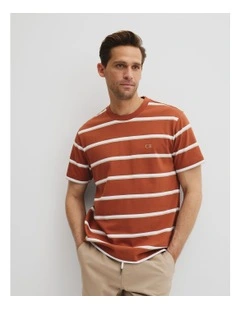 Australian Cotton Cr Logo Stripe T-shirt in Spice