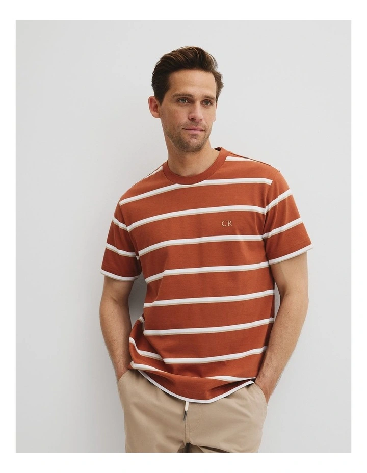 Australian Cotton Cr Logo Stripe T-shirt in Spice image 1