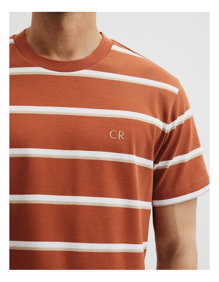 Australian Cotton Cr Logo Stripe T-shirt in Spice image 3