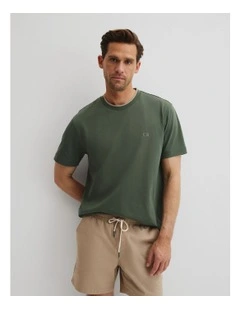 Australian Cotton Cr Logo Tipped T-shirt in Thyme