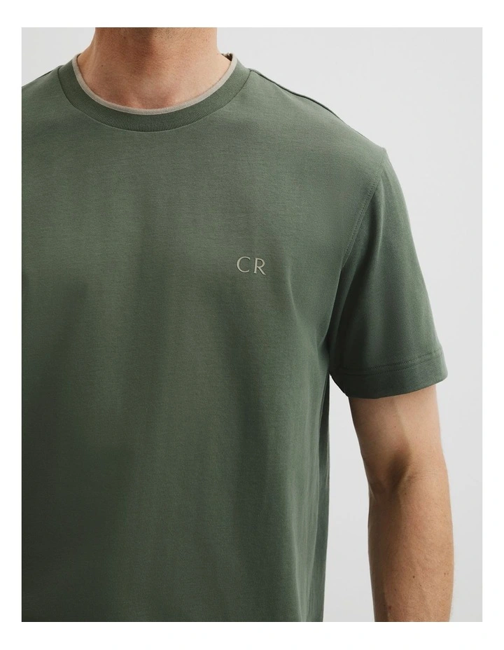 Australian Cotton Cr Logo Tipped T-shirt in Thyme image 2