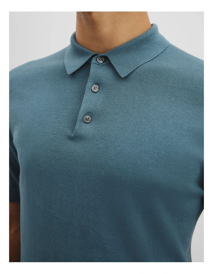 Australian Cotton Blend Silk Button Polo in Bluestone image 2