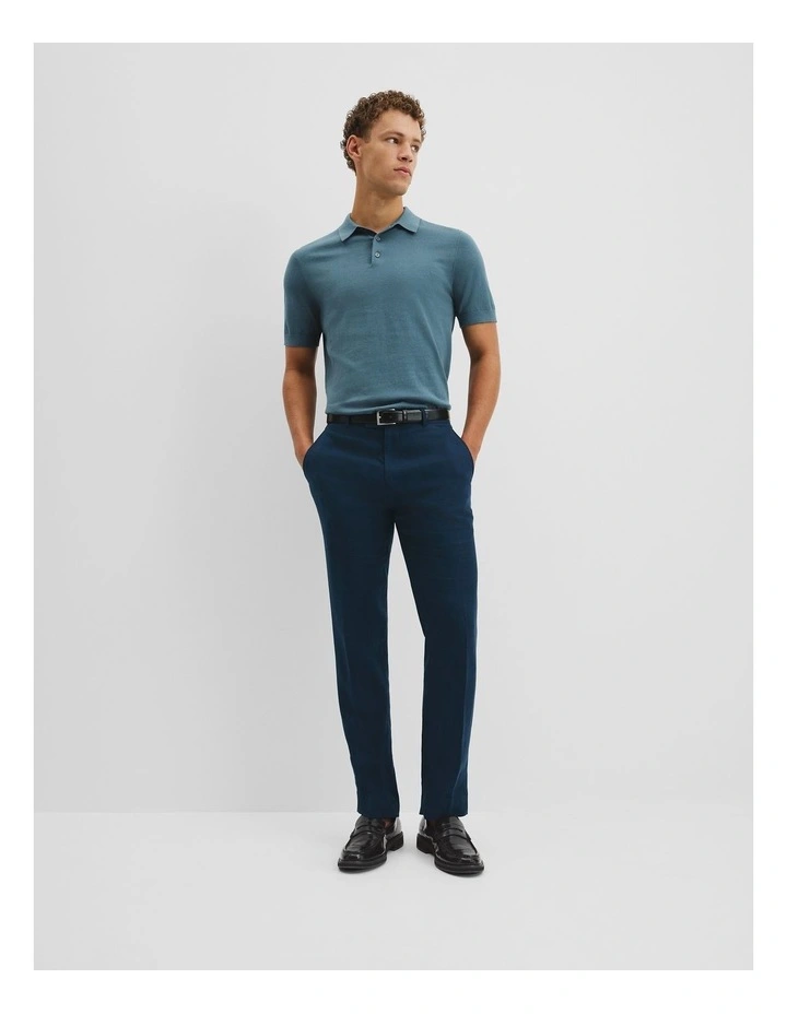 Australian Cotton Blend Silk Button Polo in Bluestone image 3