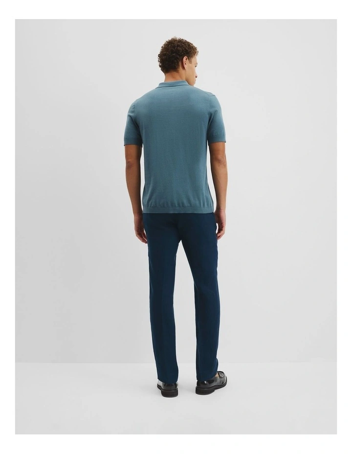 Australian Cotton Blend Silk Button Polo in Bluestone image 4