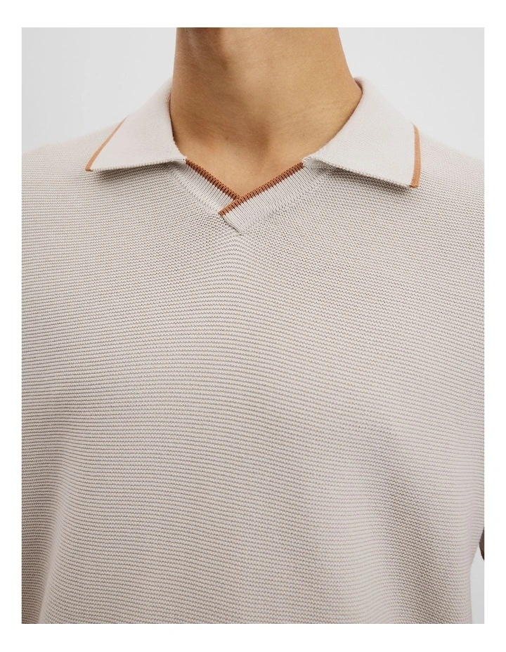 Australian Cotton V-neck Knit Polo in Bone image 2