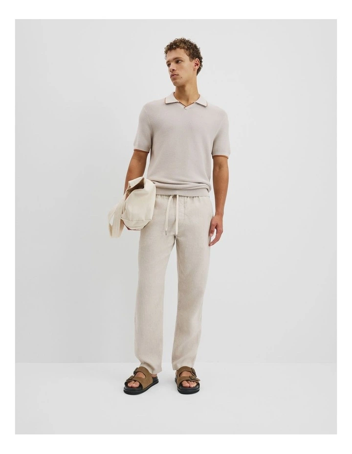 Australian Cotton V-neck Knit Polo in Bone image 3