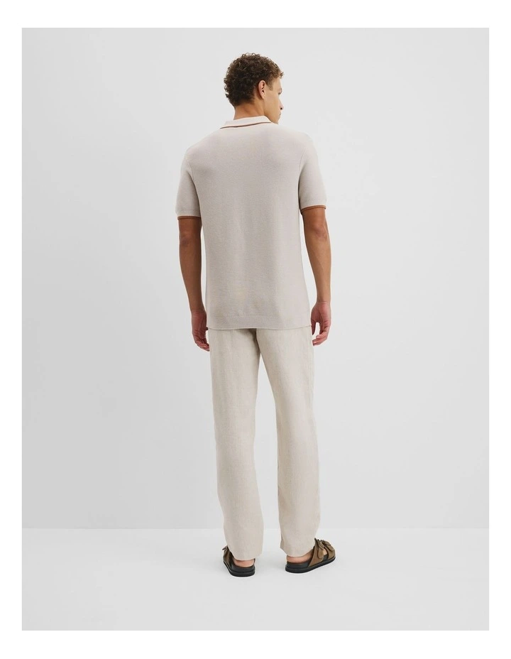 Australian Cotton V-neck Knit Polo in Bone image 4