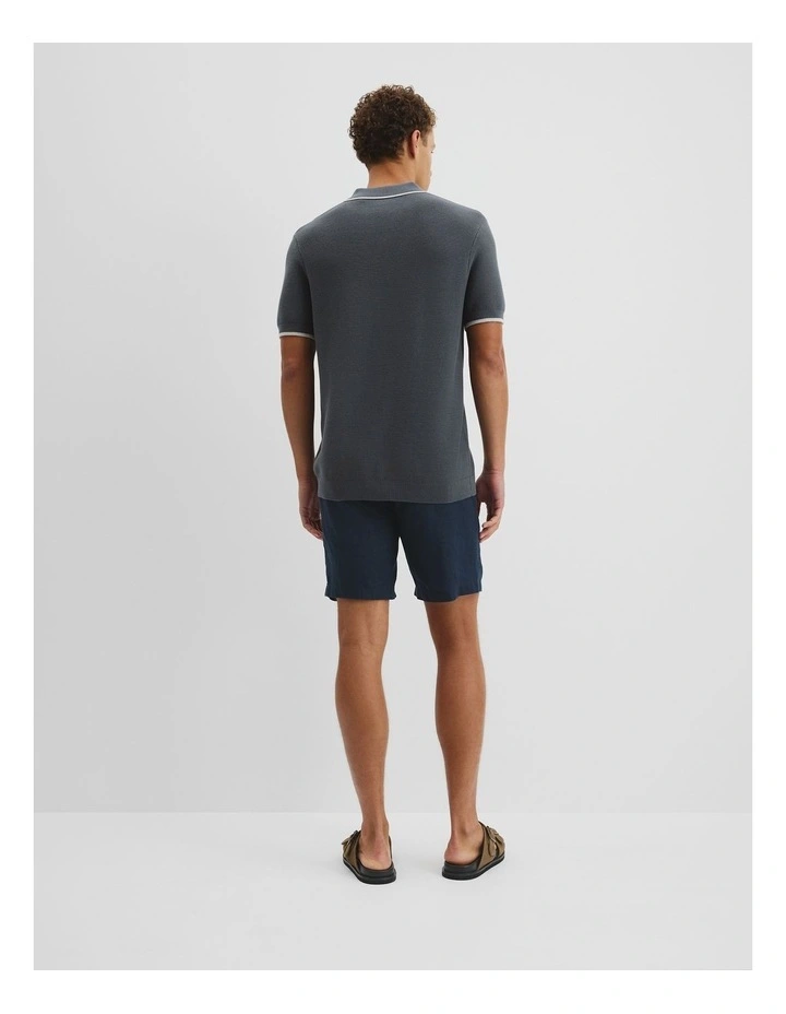 Australian Cotton V-neck Knit Polo in Ash Blue image 4