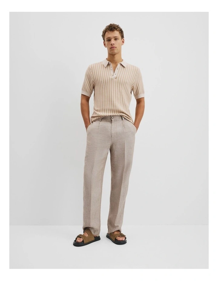 Australian Cotton Blend Silk Stripe Knit Polo in Latte image 3
