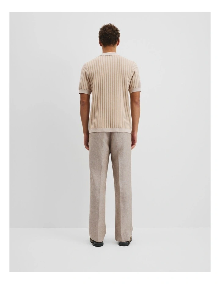Australian Cotton Blend Silk Stripe Knit Polo in Latte image 4